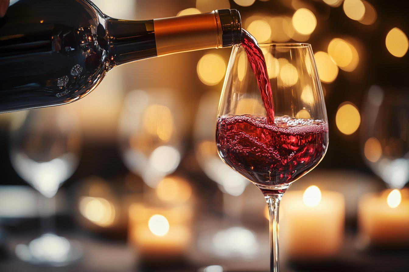 Sommelier serviert Wein im Kerzenlicht